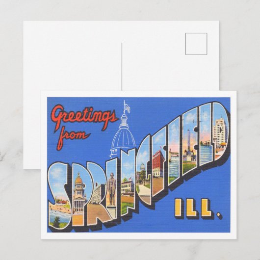 Springfield, Illinois  Big Letters Briefkaart (Voorkant / Achterkant)