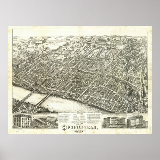 Springfield Mass. 1875 Antiek panoramische kaart Poster (Voorkant)