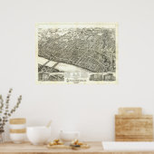 Springfield Mass. 1875 Antiek panoramische kaart Poster (Keuken)