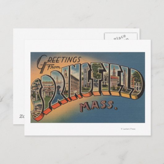 Springfield, Massachusetts - Grote Letter 2 Briefkaart (Voorkant / Achterkant)