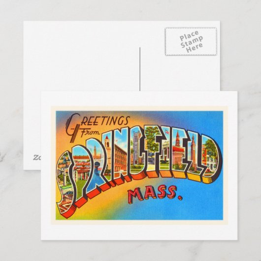 Springfield Massachusetts MA Old Travel Souvenir Briefkaart (Voorkant / Achterkant)