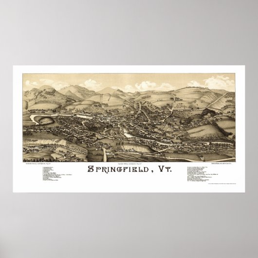Springfield, VT Panoramiek Map - 1886 Poster (Voorkant)