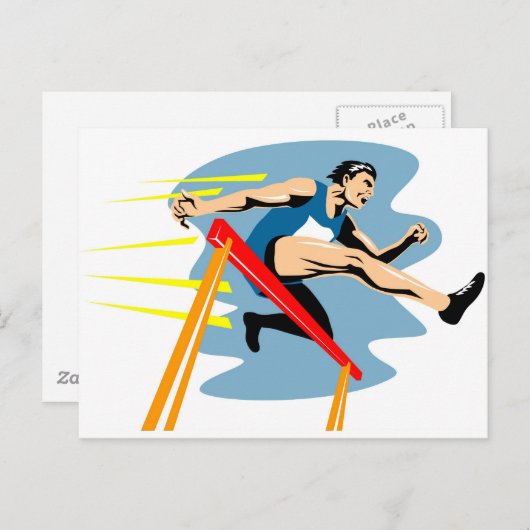 springhindernissen voor atleten op het spoor en in briefkaart (Voorkant / Achterkant)
