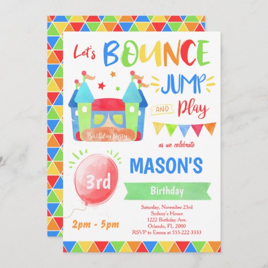 Springkasteel uitnodiging, Springende uitnodiginge Kaart (Voorkant / Achterkant)