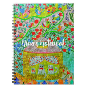 "Springlevende Kattenfamilie & Betoverde Tuin Notitieboek