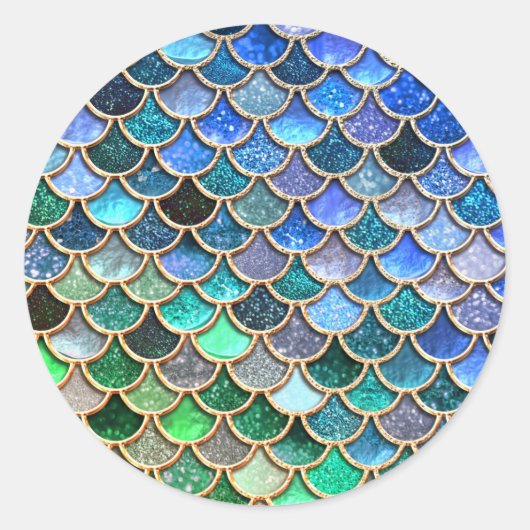 Springlike multicolor Glitter Mermaid Scales Ronde Sticker (Voorkant)