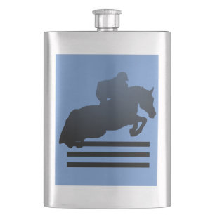 Springruiter die een hindernis neemt. Flask Flacon