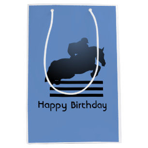  Springruiter die een hindernis neemt.      Medium Cadeauzakje