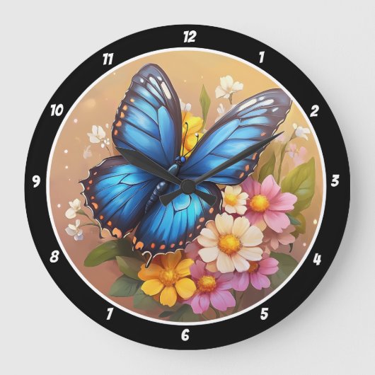 Spring's Whisper" - Blauwe Vlinder Bloemen Grote Klok (Voorkant)