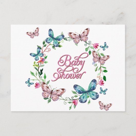  SPRINGSTROOMBUTTERFLY WREATH BABY SHOWER UITNODIGING BRIEFKAART (Voorkant)