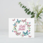  SPRINGSTROOMBUTTERFLY WREATH BABY SHOWER UITNODIGING BRIEFKAART (Staand voorkant)