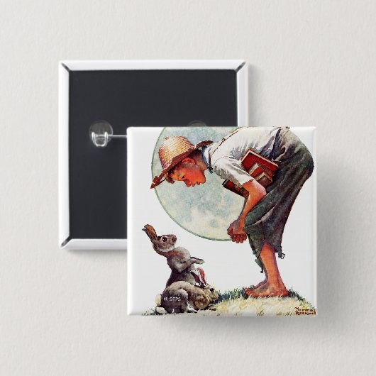 Springtime, 1935 jongen met bunny vierkante button 5,1 cm (Voorkant /achterkant)
