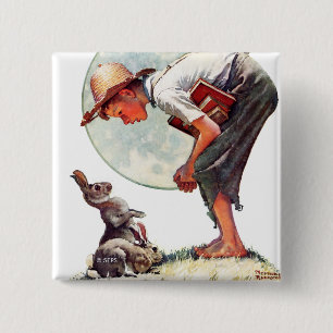 Springtime, 1935 jongen met bunny vierkante button 5,1 cm