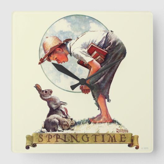 Springtime, 1935 jongen met bunny vierkante klok (Voorkant)