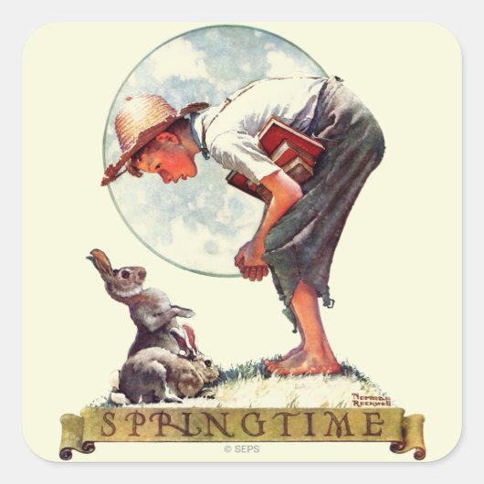 Springtime, 1935 jongen met bunny vierkante sticker (Voorkant)