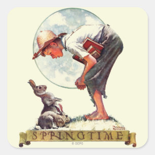 Springtime, 1935 jongen met bunny vierkante sticker