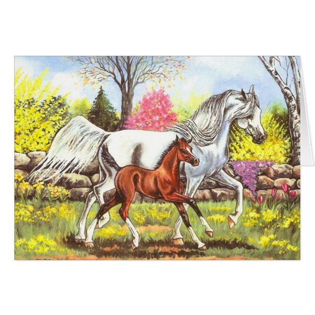 Springtime, Arabisch Mare en Foal (Voorkant Horizontaal)