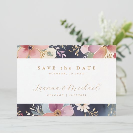 Springtime Beautiful Abstract Floral Two Photos Save The Date (Staand voorkant)