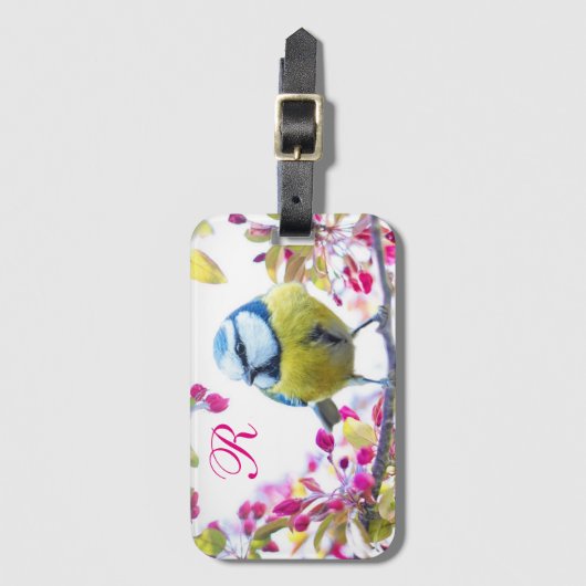 Springtime Bird Monogram Bagagelabel (Voorkant (verticaal))