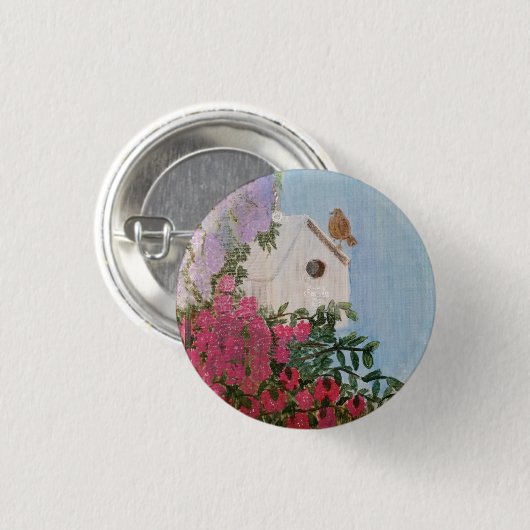 Springtime Birdhouse Pin Button (Voorkant /achterkant)