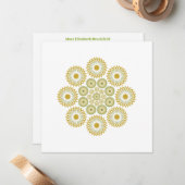 Springtime Bloemen Note Kaart in Olive en Gold Notitiekaartje (Voorkant / Achterkant in situ)