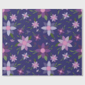 Springtime Bloemen patroon op blauwe achtergrond Cadeaupapier (Vlak)