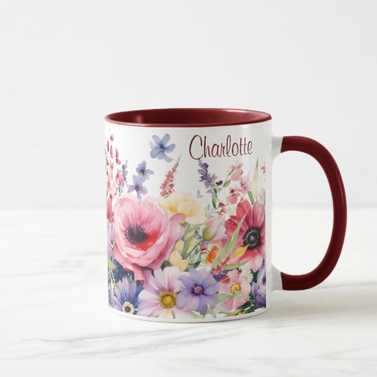 Springtime Bloemen toevoegen Naam Cadeau Koffie Mok (Rechts)
