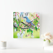 Springtime Blue Jay Vierkante Klok (Huis)