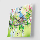 Springtime Blue Jay Vierkante Klok (Hoek)