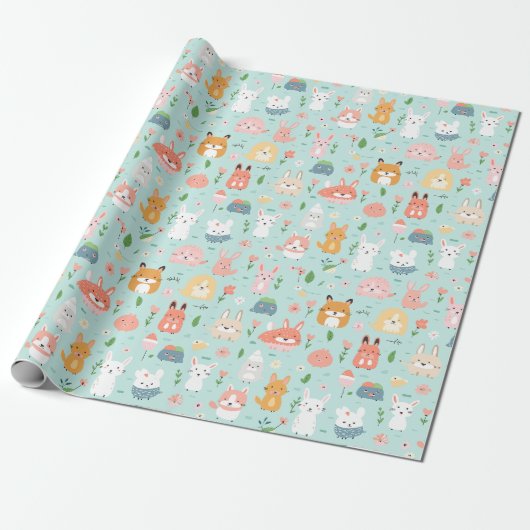 Springtime Buddies - Speels Dierenpatroon Cadeaupapier (Uitgerold)