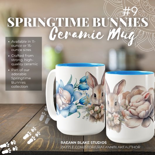 'Springtime Bunnies' tweekleurige keramische Mok