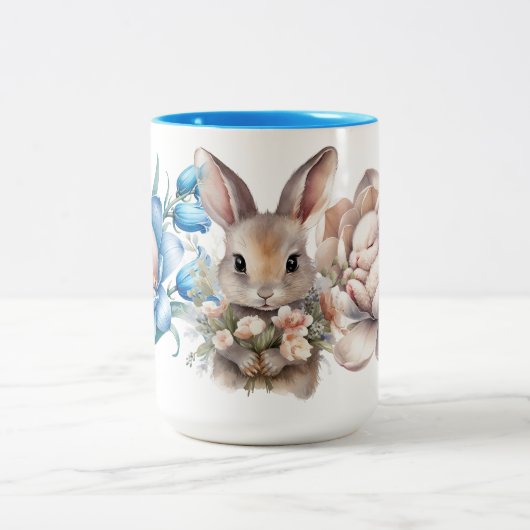 'Springtime Bunnies' tweekleurige keramische Mok (Center)