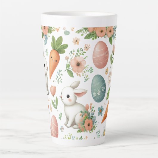 Springtime Bunny Bliss - Paaslatte Floral Mok (Voorkant)