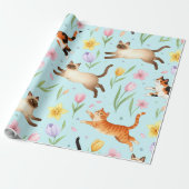 Springtime Cat Parade – Leaping Felines & Blossoms Cadeaupapier (Uitgerold)