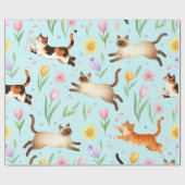 Springtime Cat Parade – Leaping Felines & Blossoms Cadeaupapier (Vlak)