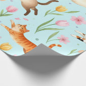 Springtime Cat Parade – Leaping Felines & Blossoms Cadeaupapier (Hoek)