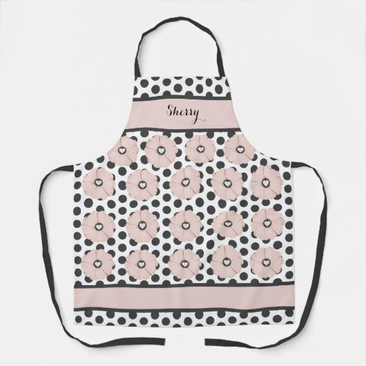 Springtime Cheery Pink Floral Polka Dot Apron Schort (Voorkant)