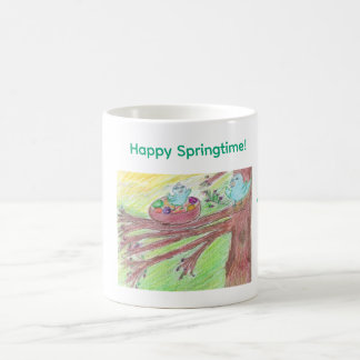 Springtime coffee mug with baby and mother bird koffiemok