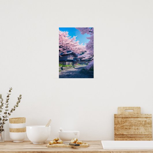 Springtime-dorp in Japan Poster (Keuken)