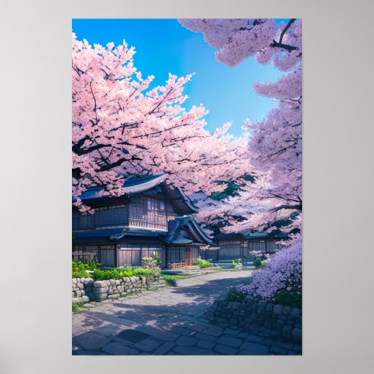Springtime-dorp in Japan Poster (Voorkant)