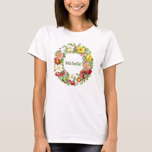 Springtime Floral krans Sjabloon T-shirt (Voorkant)