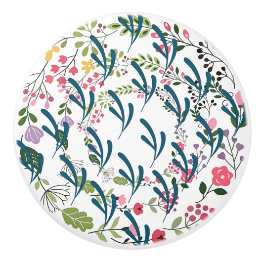 Springtime Floral Ring + Leaf Ceramic Drawer Pull Keramische Knop (Voorkant)