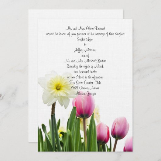 Springtime Floral Wedding Invitation Kaart (Voorkant / Achterkant)