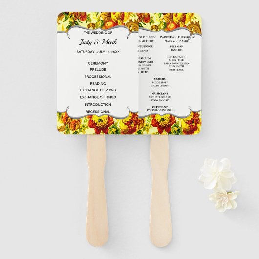 Springtime Floral Wedding Programme Handwaaier (Voorkant en achterkant)