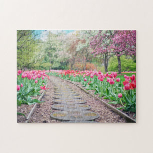 Springtime Flowers Along Stone Walkway Legpuzzel