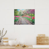 Springtime Flowers Along Stone Walkway Poster (Keuken)