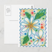 Springtime Flowers Drawing Retro Psychedelic Daisy Briefkaart (Voorkant / Achterkant)