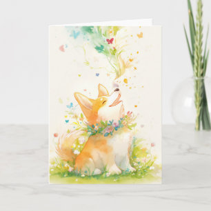 Springtime fluistert met een gelukkige Corgi Kaart