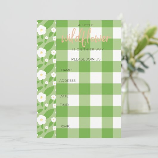Springtime Gingham & Blooms Baby shower Thema Kaart (Staand voorkant)