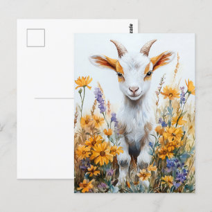 Springtime Goat Kind Yellow Wildflowers Briefkaart
